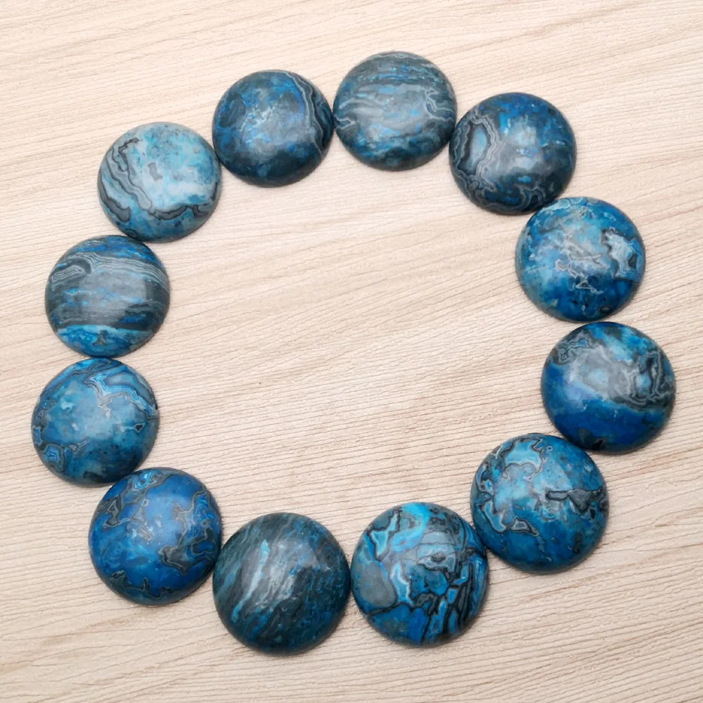 fashion Natural stone 12pcs 25mm round blue agates Cab Cabochon beads for Jewelry making charm ring accessories Good quality