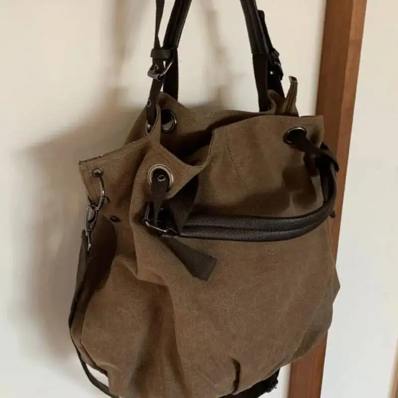 Bloom Vintage Brown Casual Tote Bag Women New Haruku Aesthetic Canvas Shoulder Female Retro Handle Crossbody Bags Y2k