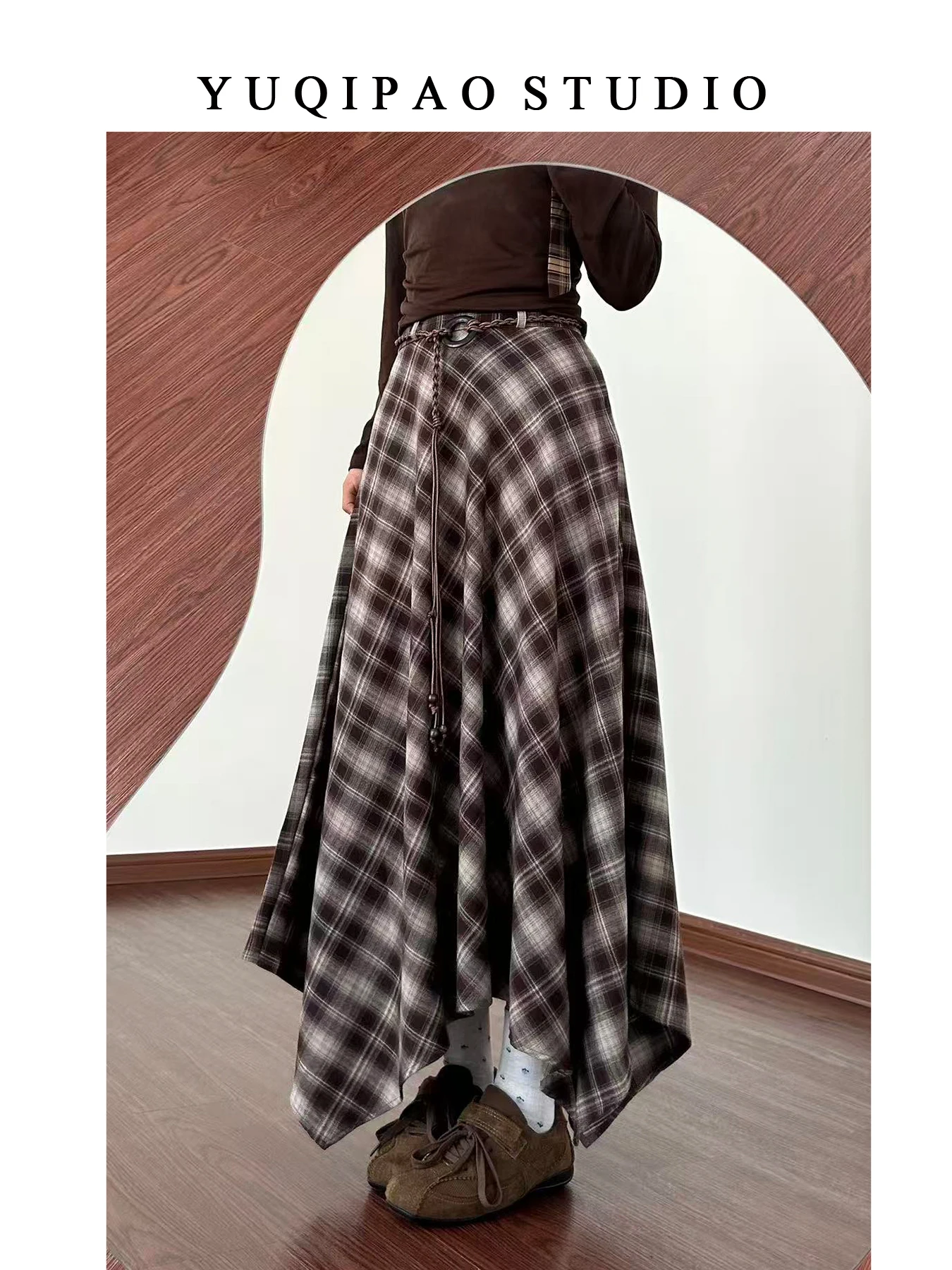 plus Size Women's Vintage Plaid A-Line Skirt High Waist Asymmetrical Casual Style Standard Fit Girls' Skirts for Autumn Winter