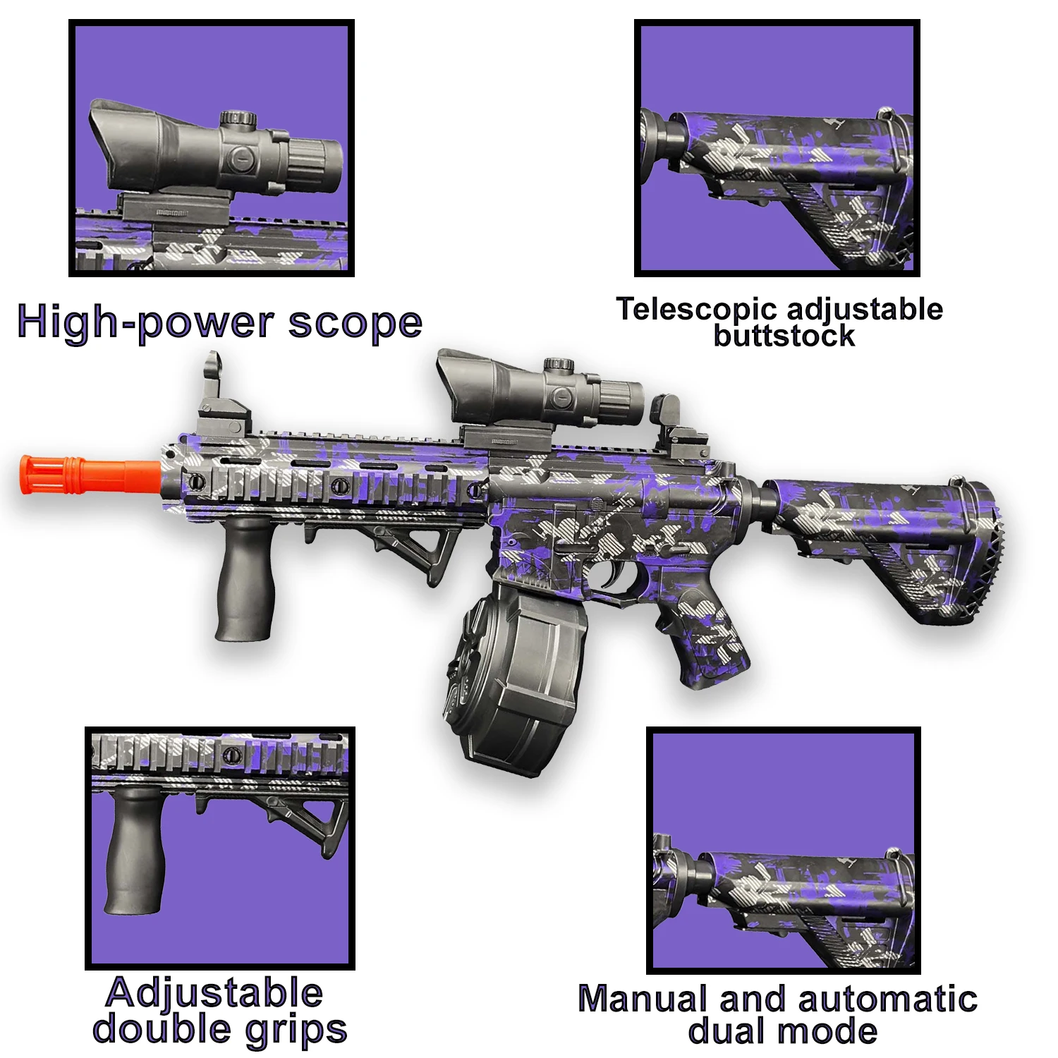 M416 젤 볼 블라스터, 전동 장난감 총, 수동 및 전동 모드, 야외 게임에 적합 (총알 미포함)