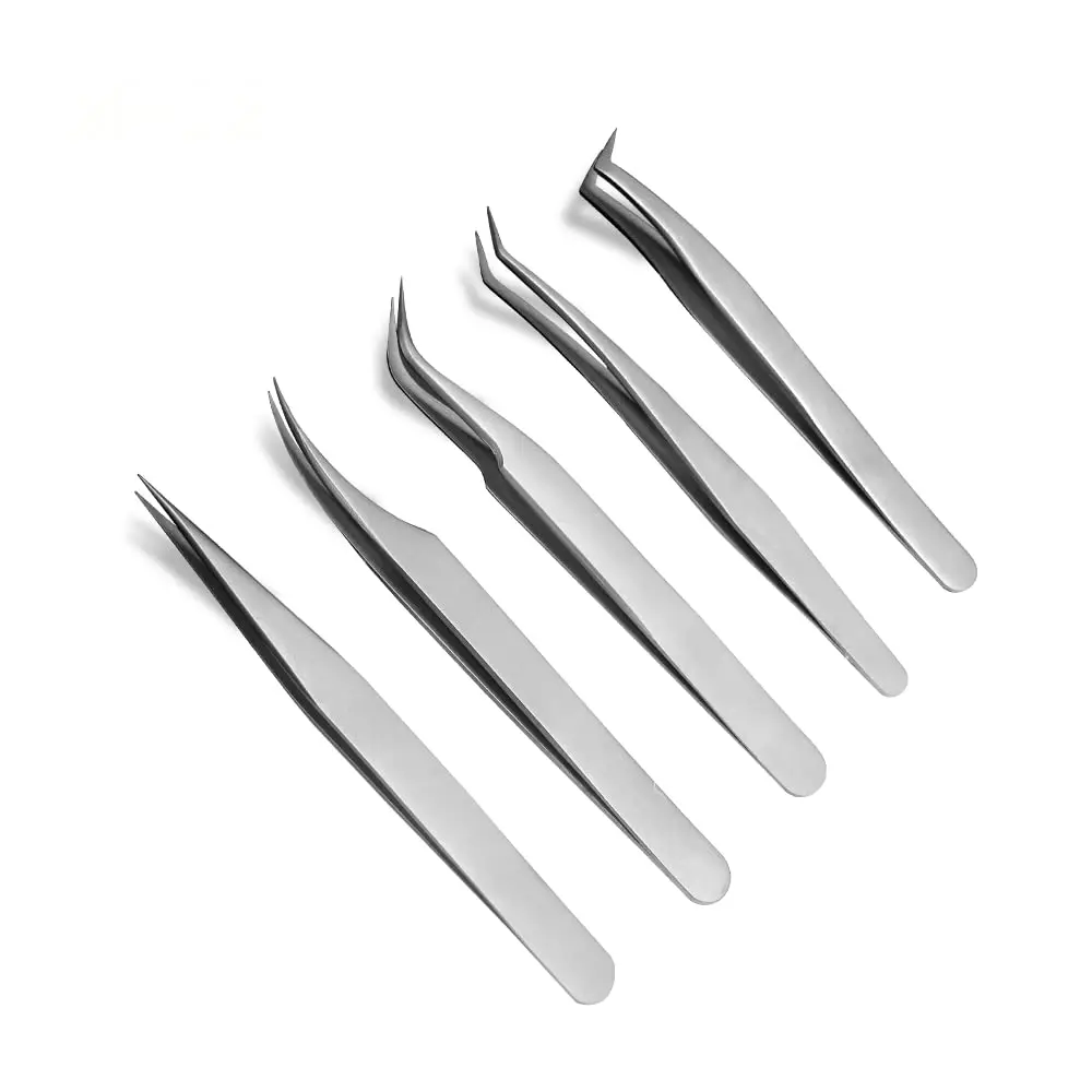 Quewel Eyelash Extension Tweezers Set yelash Applicator Tool Curved and Straight pointed Tweezers Lash Extension Supplies 5 pcs