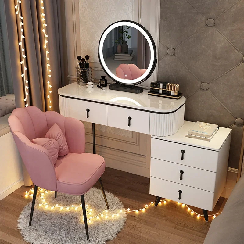

Pink Lights Tricks Mirror Vanity Tables Makeup Corner Adult Salon Drawer Vanity Tables Wood Girls Coiffeuse De Chambre Furniture