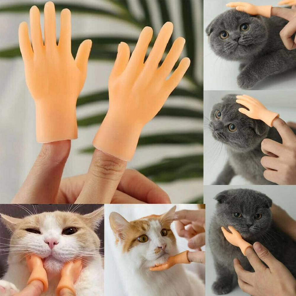 

2pcs Pet Cat Funny Toys Small Palm Shaped Mini Hands Creative Silicone Gloves Finger Cots Toys Cats Massager Tool Pet Supplies