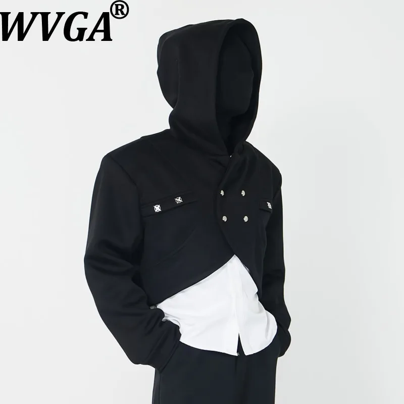 WVGA ربيع الخريف جديد رجل المد الألوان كتلة وهمية قطعتين طويلة الأكمام هوديي الستر المتخصصة شيك عارضة معاطف قصيرة Ins W14727 #1