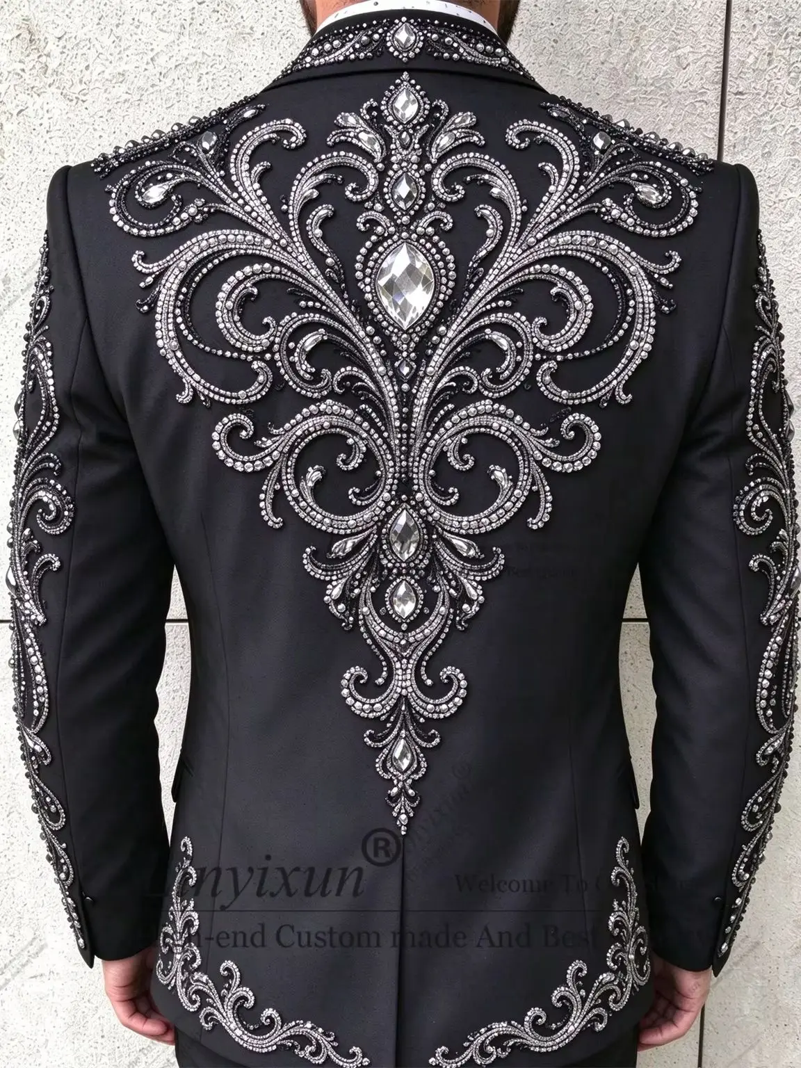 Latest Italian Style Crystals Stone Men Suits Slim Fit Groom Male Blazers 3 Pieces Sets Customized Wedding Tuxedos Ropa Hombre