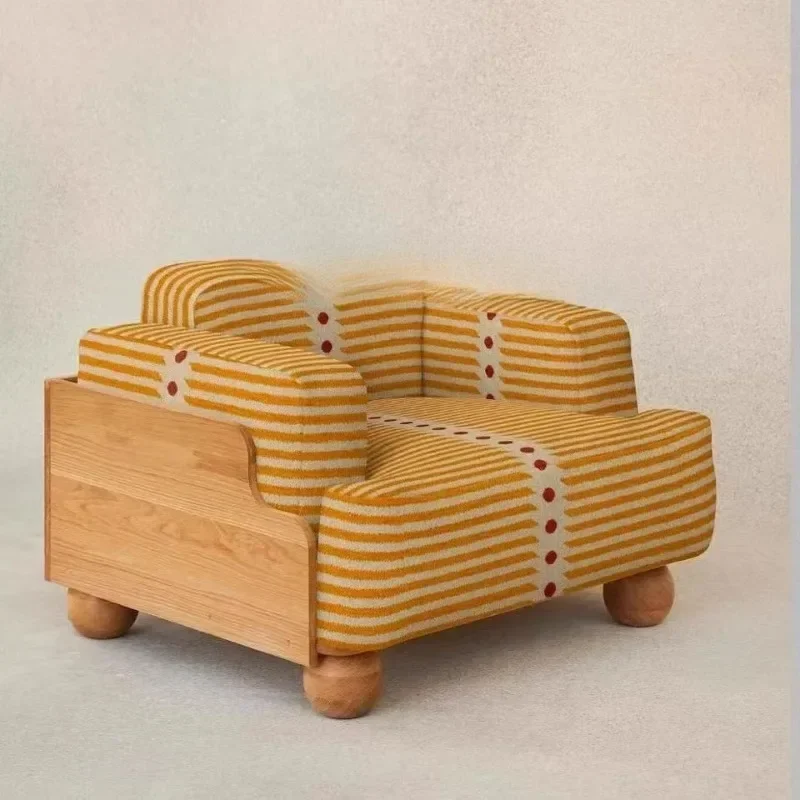 

Medieval Maillard Striped Fabric Solid Wood Base Single Sofa Chair