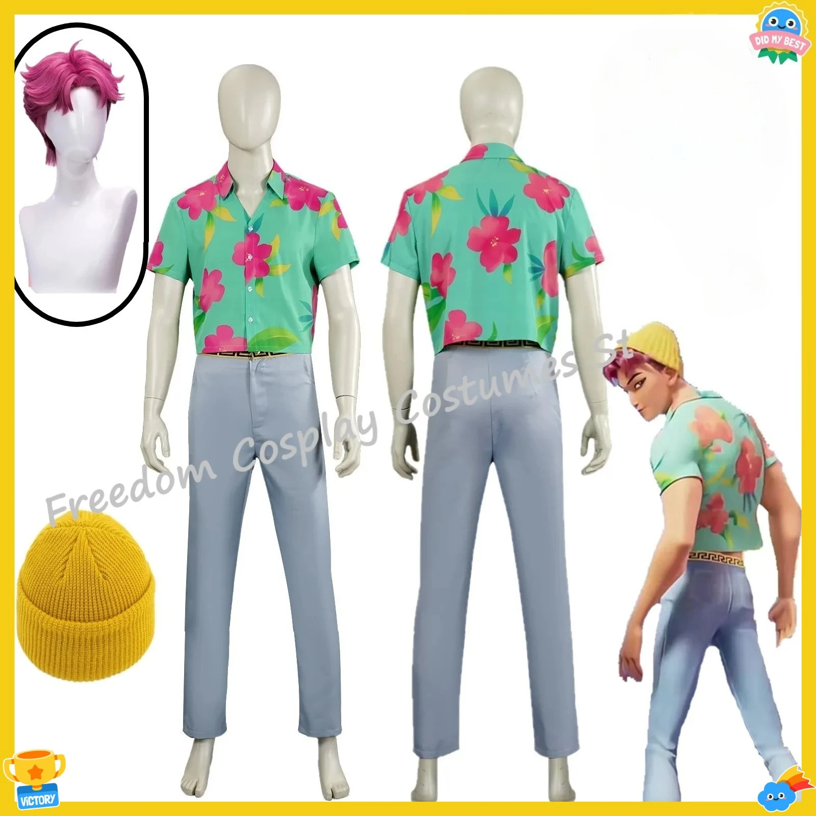 In Stock Boys Cosplay Set - T-Shirt + Pants + Hat + Wig | Halloween Carnival Kids Outfit