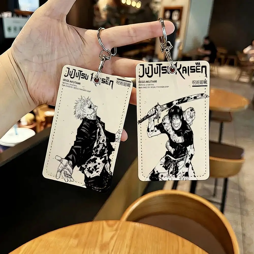 Anime J-Jujutsu K-Kaisen Card Holders Anti-lost Student ID Card Protective Cover Cases Campus Access Cards Key Chain