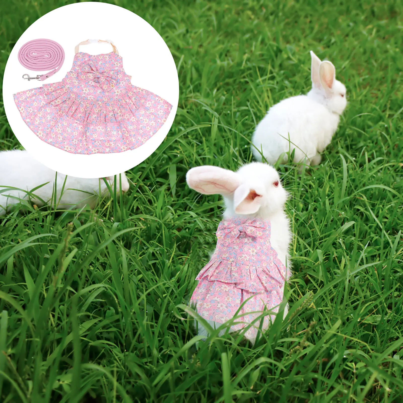 

Cotton Rabbit Skirt Leash Adorable Costume Decoration Dress Pulling Rope Strap Pet Harness Supplies for Bunnies Small Pets