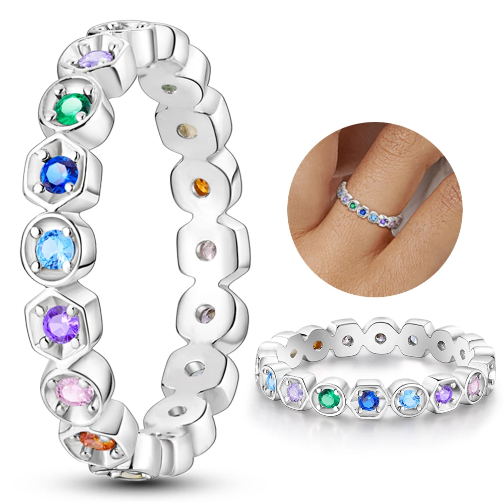 Hot Sale Original 925 Sterling Silver Woman Ring Galaxy Blue Zircon Sun Star Moon Wedding Stacking Ring Jewelry Gift For Women