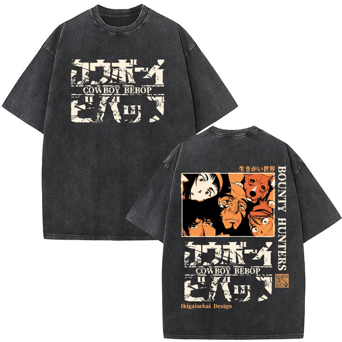 Anime Cowboy Bebop Spike Spiegel Washed T-Shirt für Herren und Damen Vintage Mode Kurzarm Oversized T-Shirt Streetwear – Detail 7