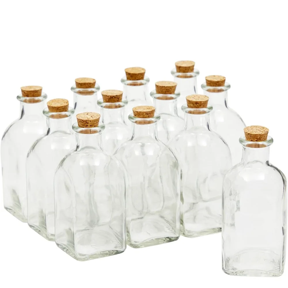 6/12 Pack Clear 4 Oz Glass Bottles with Cork Lids, Tiny Vintage Style Potion Vases for Party Favors, DIY Crafts (120 ml)