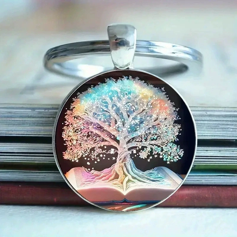 Mode sagesse arbre verre temps gemme porte-clés femmes sac à main porte-clés dame bibelot bijoux de mariage homme voiture porte-clés fille fête cadeau