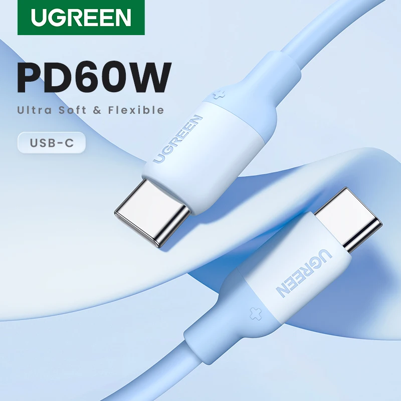 Cabo USB C para USB C UGREEN de Silicone Macio, Carregamento Rápido PD60W para iPhone 17/16/15 Samsung, Fio Flexível de Silicone Líquido 3A