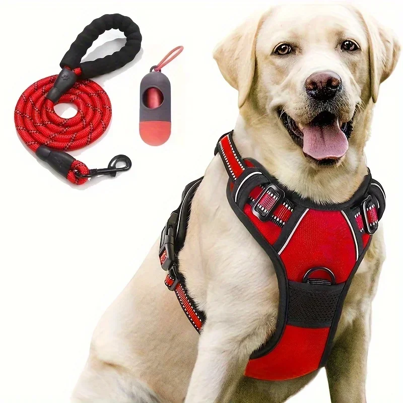 

3pcs/set Anti-Escape Dog Harness With Dog Leash And Poop Bag Dispenser - Perfect For Dogs Walking, Adjustable