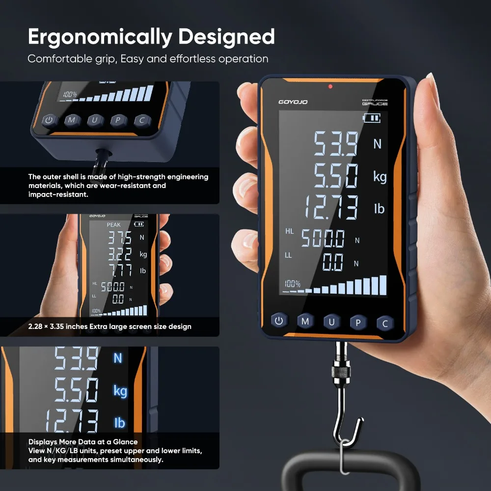 500N مقياس القوة الرقمي HD شاشة كبيرة المحمولة دفع سحب مقياس القوة 500N/50 كجم/110lbf دينامومتر 0.1N/ 0.01 كجم/0.01lb #4