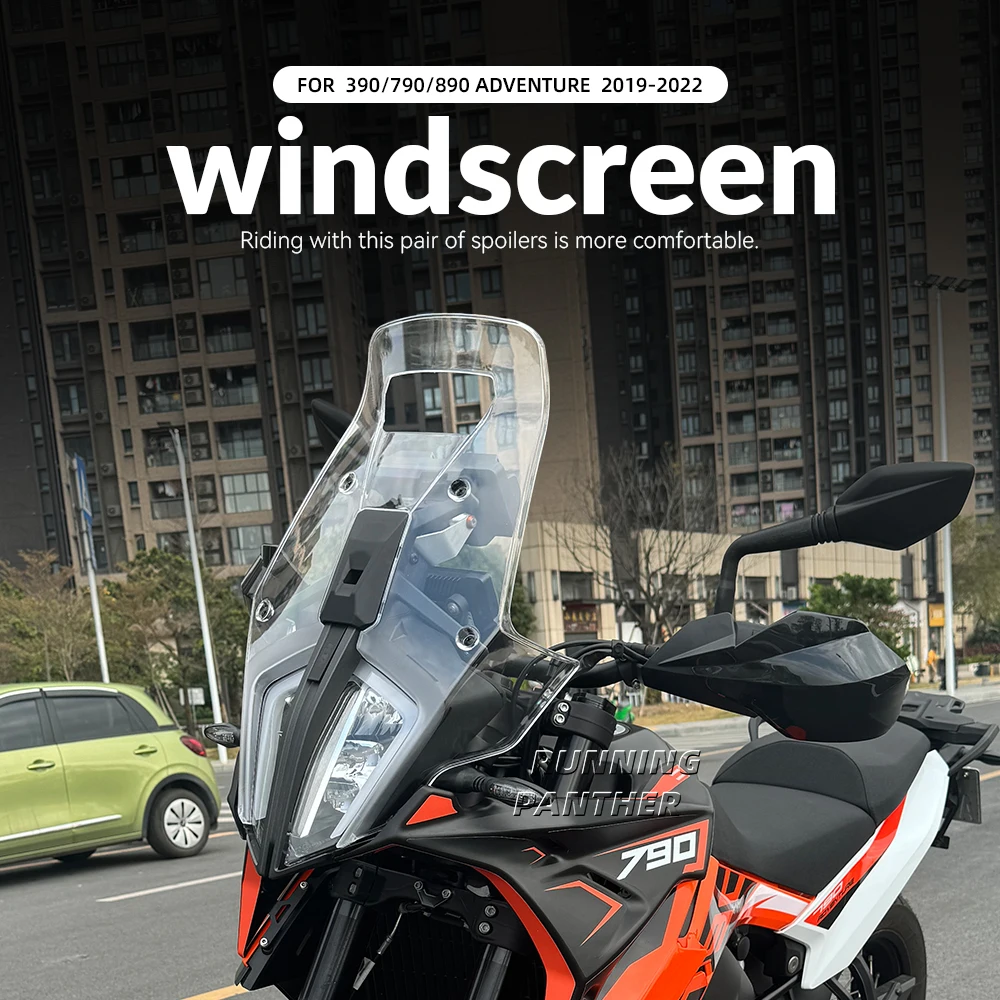 Motorcycle Acrylic Rally Windshield Wind Deflector Screen Shield Windscreen For 390adv 390 790 890 ADV Adventure 2019-2022 2021