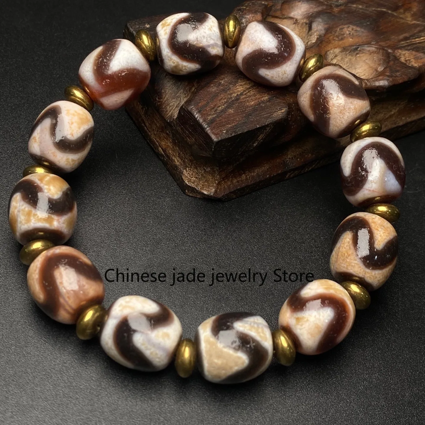 Rare Tibetan Buddhism Agate Tiger Tooth Totem Dzi Beads Amulet Bracelet G689