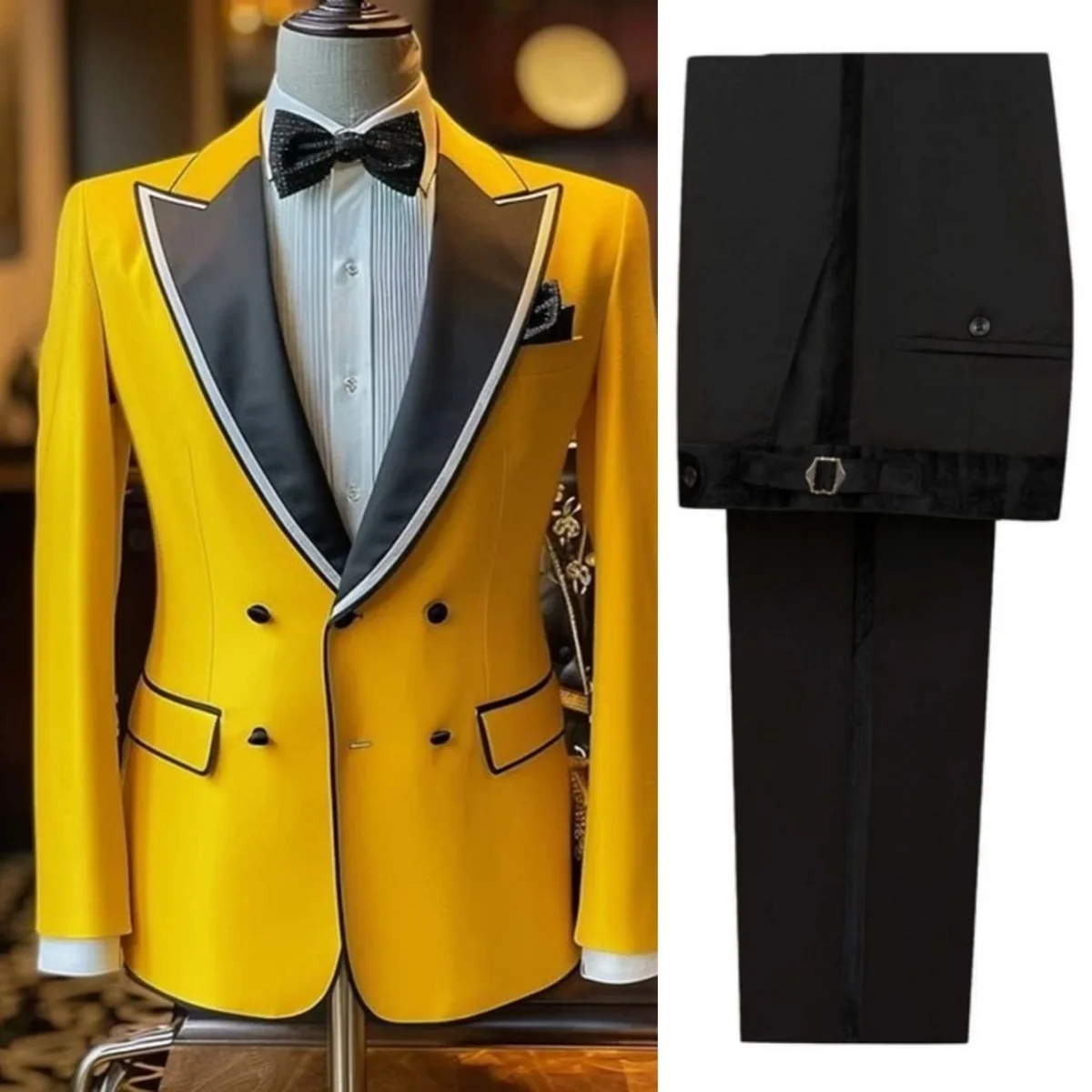 Bright Wedding Tuxedos 2 Piece Set Slim Fit Men Suit Three Button Peaked Lapel Jacket Pants Groom Evening  Blazers Customized