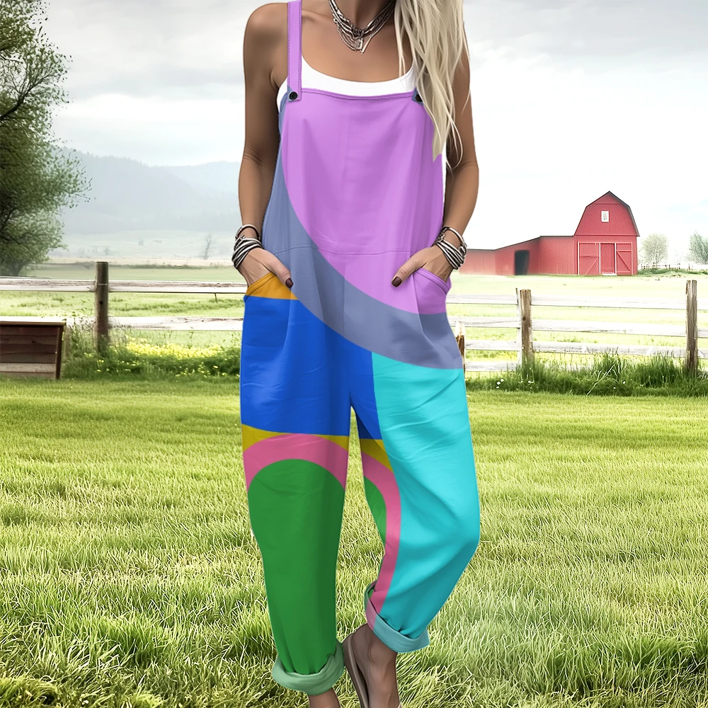 

Geometric color blocks Women's overalls color block stitching 2025 New Women's jumpsuit pants