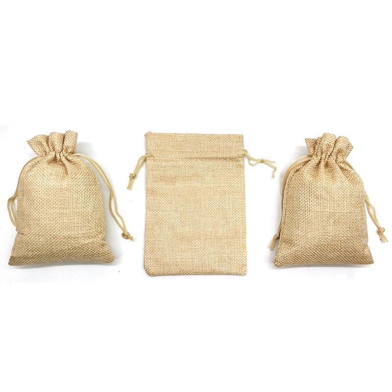 50/100Pcs Fashion Small Burlap Jute Sack Linen Pouch Bag Drawstring Bag Wedding Supplies