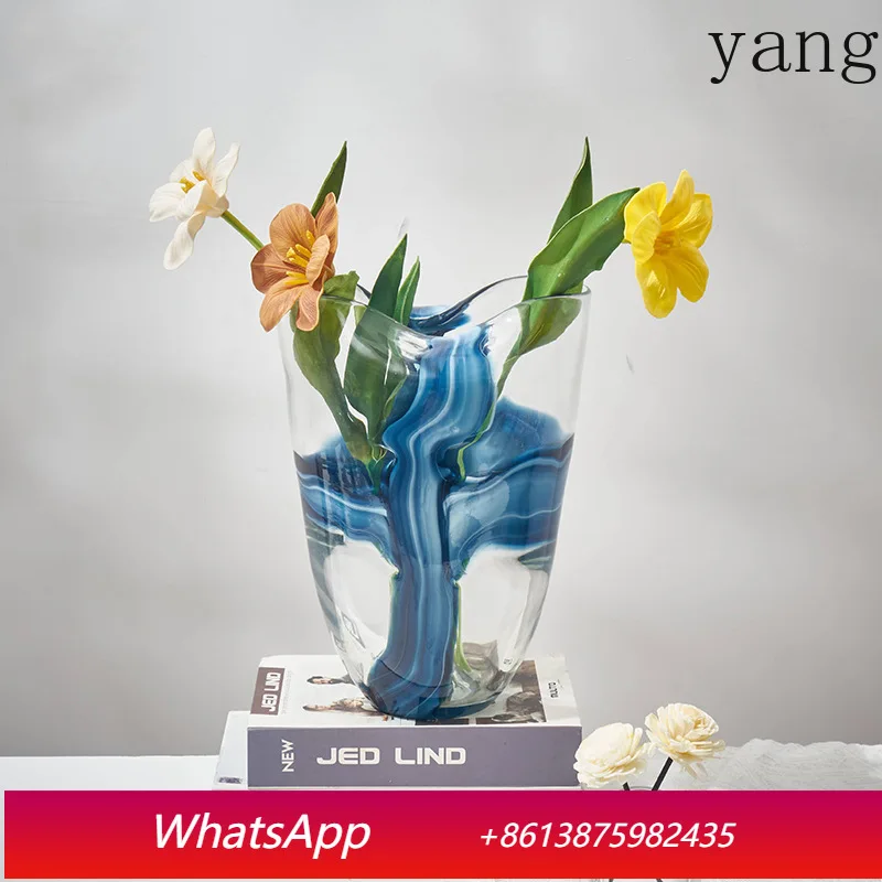 

Blue Wave Striped Glass Vase Plant Potted Table Decor