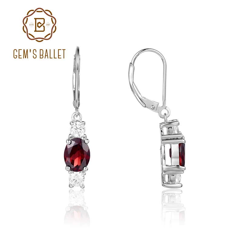 GEM'S BALLET 925 Sterling Silver Daily Earrings 6x8mmOval Red Garnet Gemstone Lever Back Earrings For Women Fine Jewelry