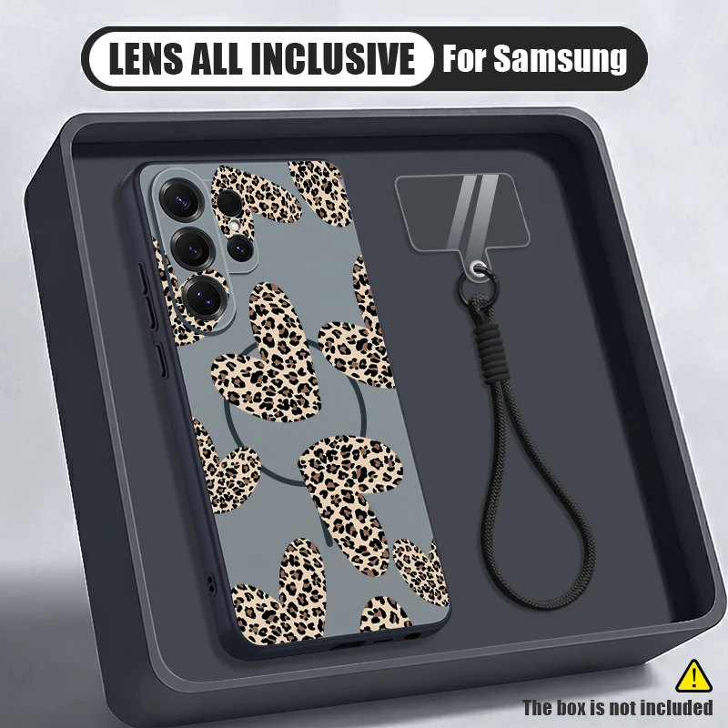 Leopard Pattern Magnetic Phone Case For Samsung Galaxy S26 S25 Ultra S24 S23 FE A57 a17 A56 A37 A16 A55 A36 Wrist Lanyard Cover