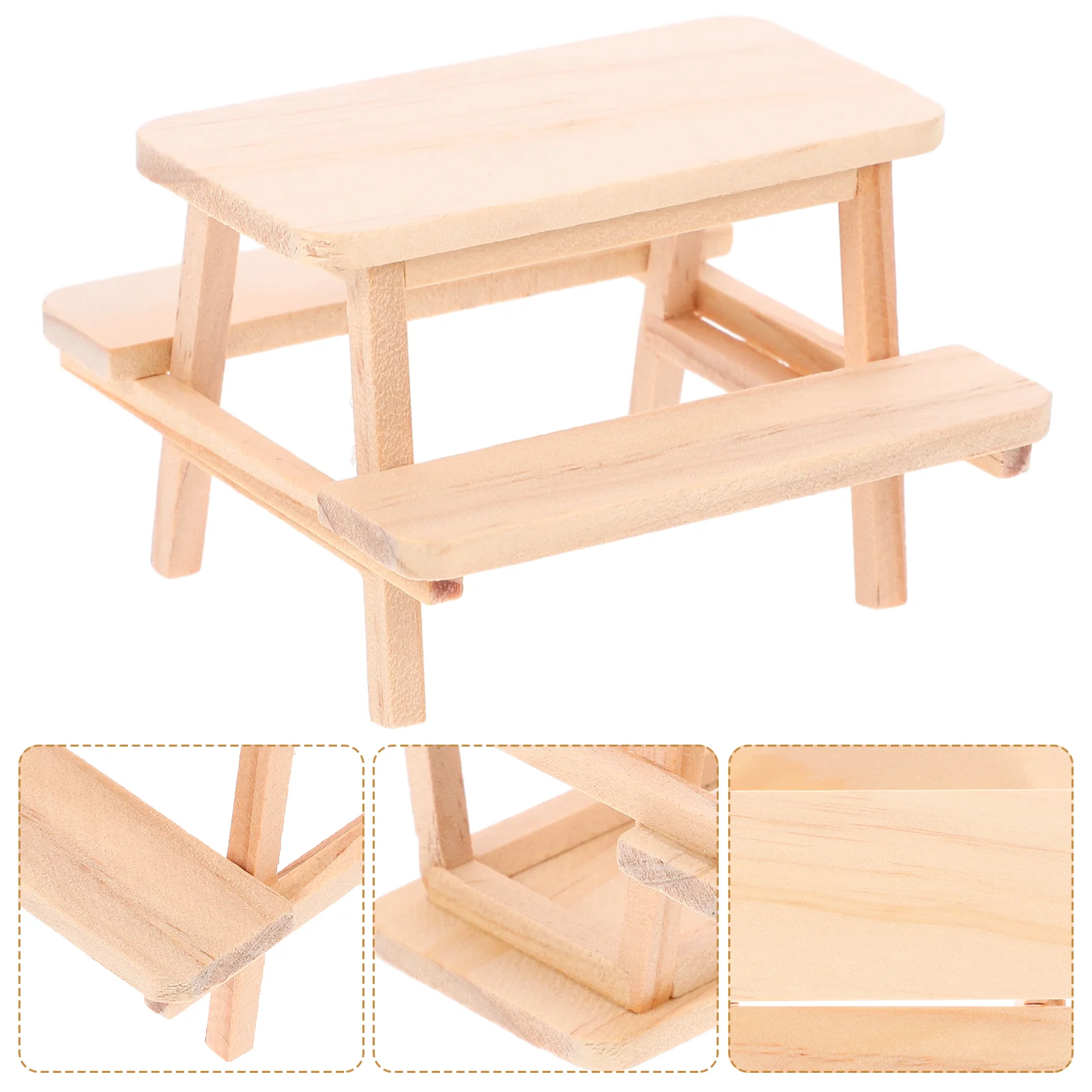 Outdoor Furniture Table and Chairs House One Piece Miniature Wood Picnic Prop Decorate Model Adornment