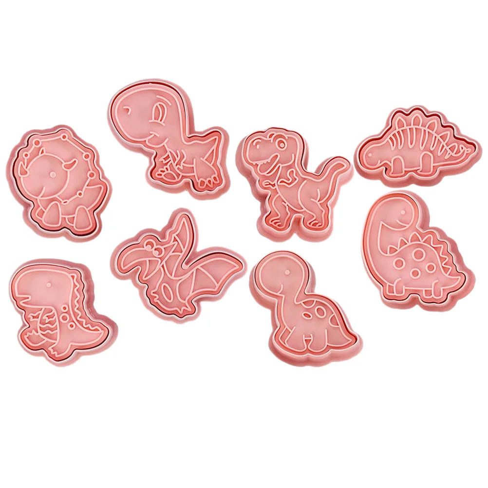 8pcs Pink Dinosaur Cookie Animal Mold 3D Cartoon Baking Tools Reusable Easy Demould Chocolate Fondant DIY