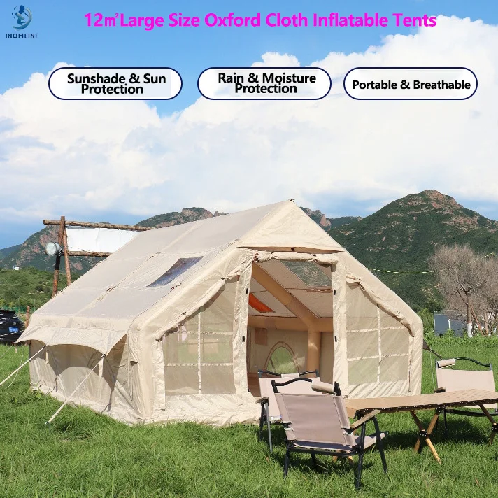 12㎡Large Size Oxford Cloth Inflatable Tents for Family Camping Hiking Wear-resistant & Durable Marquee Easy Install Canopies