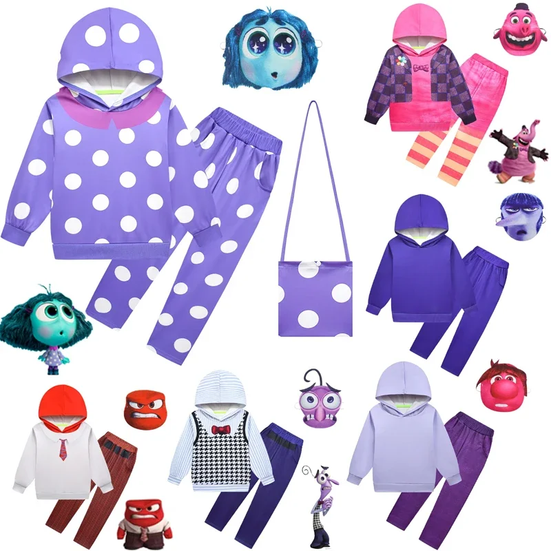 Movie From Inside Out 2 Children's Sadness and Anger Autumn Hoodies Pants Mask Set Boys and Girls Hoodies Halloween Costumes