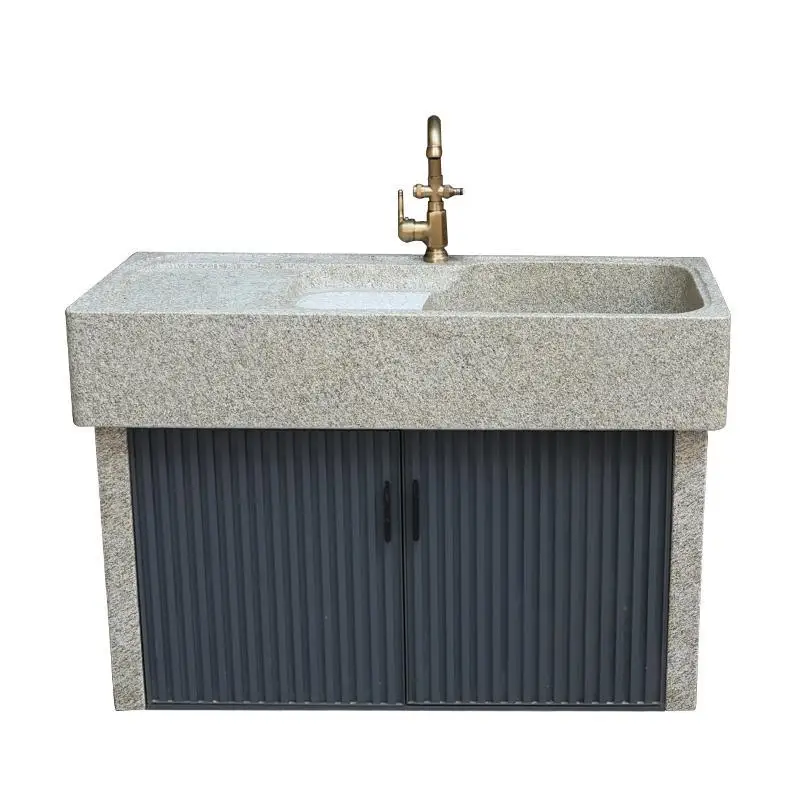 Golden hemp granite laundry pool with rubbing board integrated outdoor courtyard workbench balcony marble washing sink