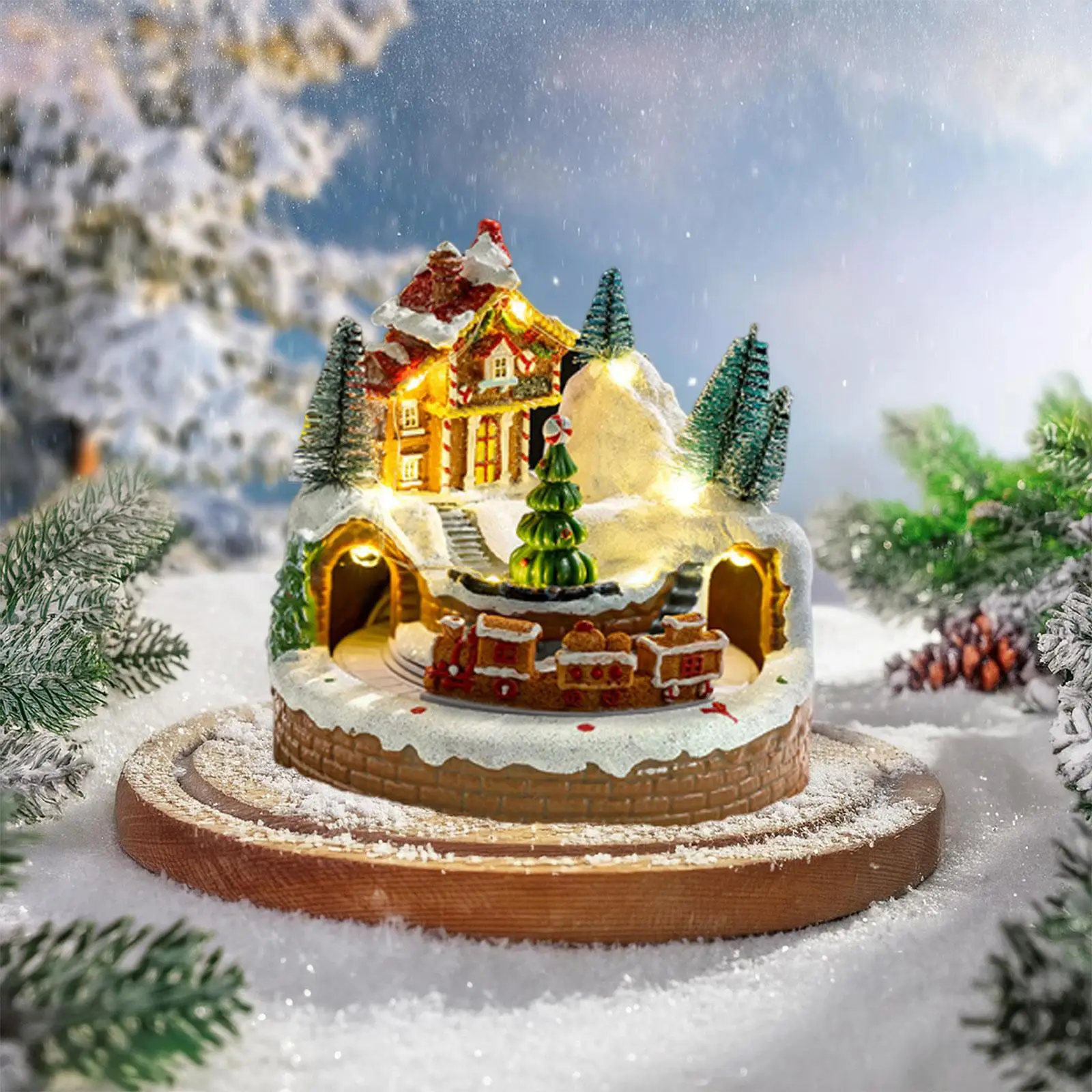 Christmas Musical Box Rotating Train Desktop Resin Seasonal Electric Xmas Gift