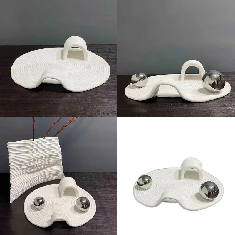 Custom Size Luxury White Ceramic Cake Tray Unique Design Home and Wedding Decor Leather Material Service Tray