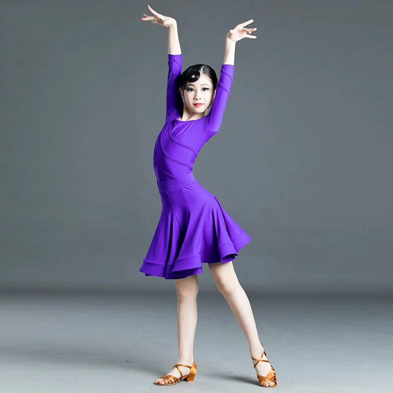 Purple Latin Dance Dress Girls Latin Top Skirt National Standard Ballroom Dance Competition Clothes Latin Dance Costumes XS5901