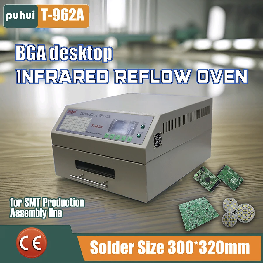 

Desktop Reflow Oven Infrared IC Heater Soldering Machine 1500W 300*320mm T962A Reflow Oven BGA SMD SMT LED PCB Rework Station