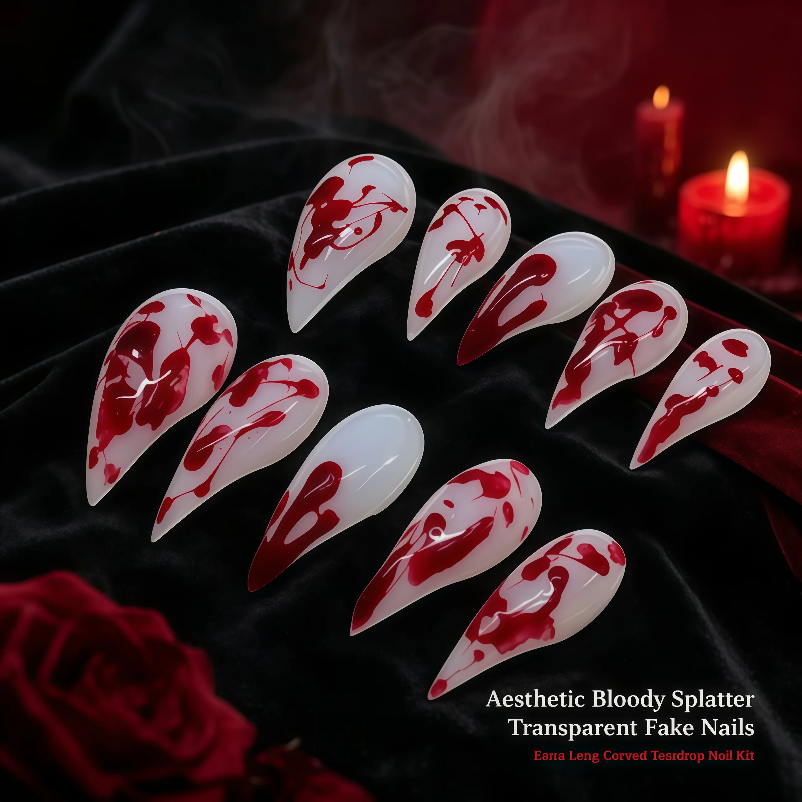 Nail Art Vampire - 2026年新作 10個入り ハンドメイド スティレット プレスオンネイル ホワイトベース
