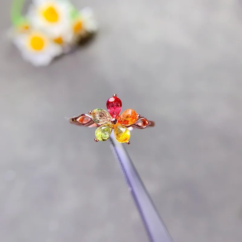 

925 Sterling Silver Natural Sapphire Stone Fine Luxury Flower Design Jewelry Gem for Woman