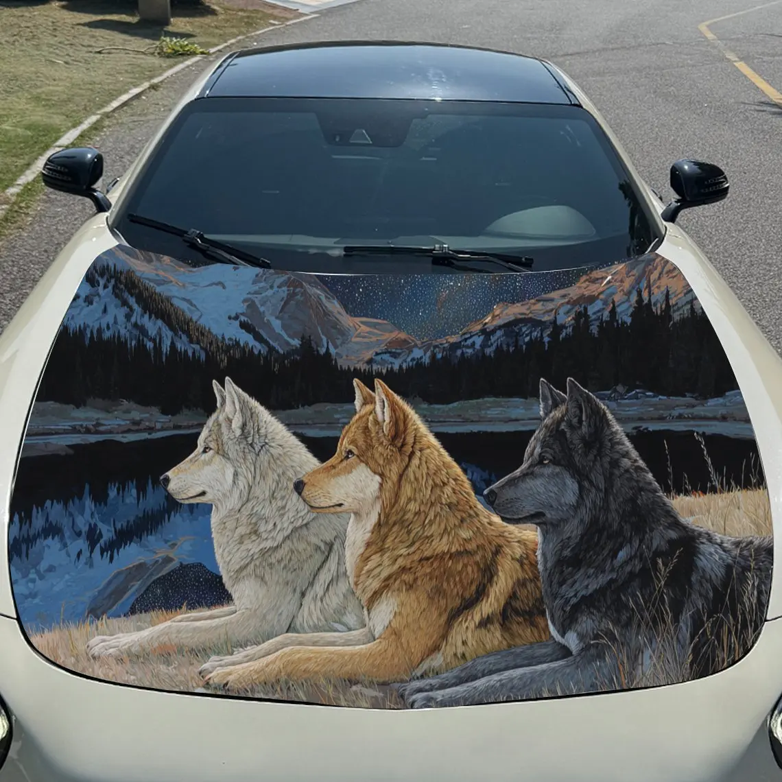 Wolves Gaze Distance Car Hood Sticker PVC Self Waterproof Stick, Striking Auto Exterior Accessories Decor Protect Gift for Lover