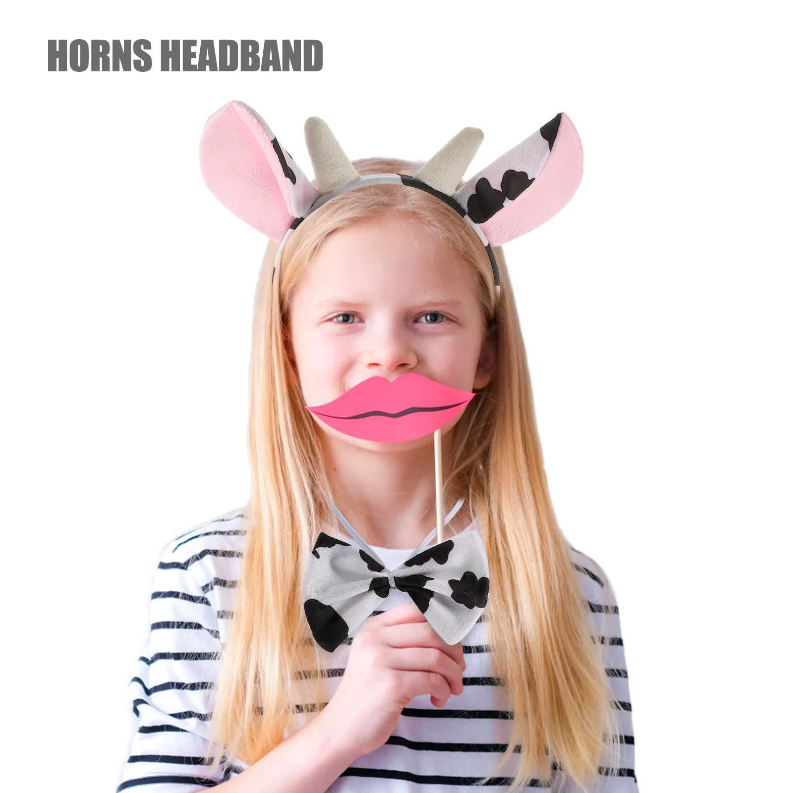 Set di accessori per costumi da mucca da 3 pezzi, corna, fascia per capelli, farfallino, coda, perfetto per carnevale in maschera di Halloween, costumi di Halloween