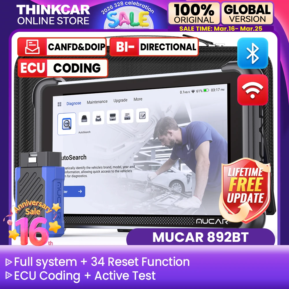 

MUCAR 892BT OBD2 Диагностический сканер Анализ MUAI Полная система 35, сброс ЭБУ Кодирование Двунаправленный срок службы CANFD и DoiP