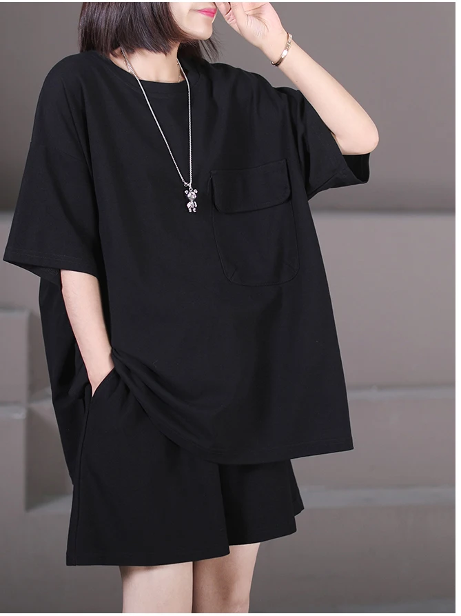 

Slimming Effect Summer New Loose Casual Faion Two-Piece Set Conceal Meatin Artistic Loose plus Size Comfortable Cotton