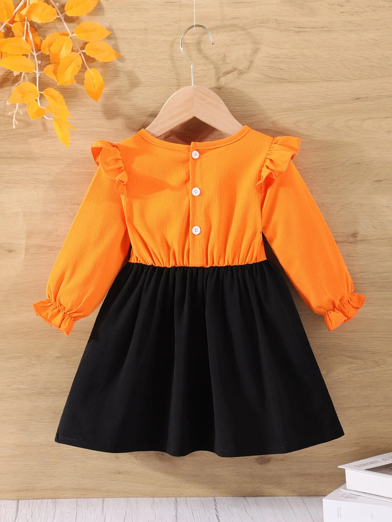 Autumn Baby Girl Fashion Cute Funny Expression Round Neck Long Sleeve Dress Flying Sleeve Splicing Casual Dress BM023