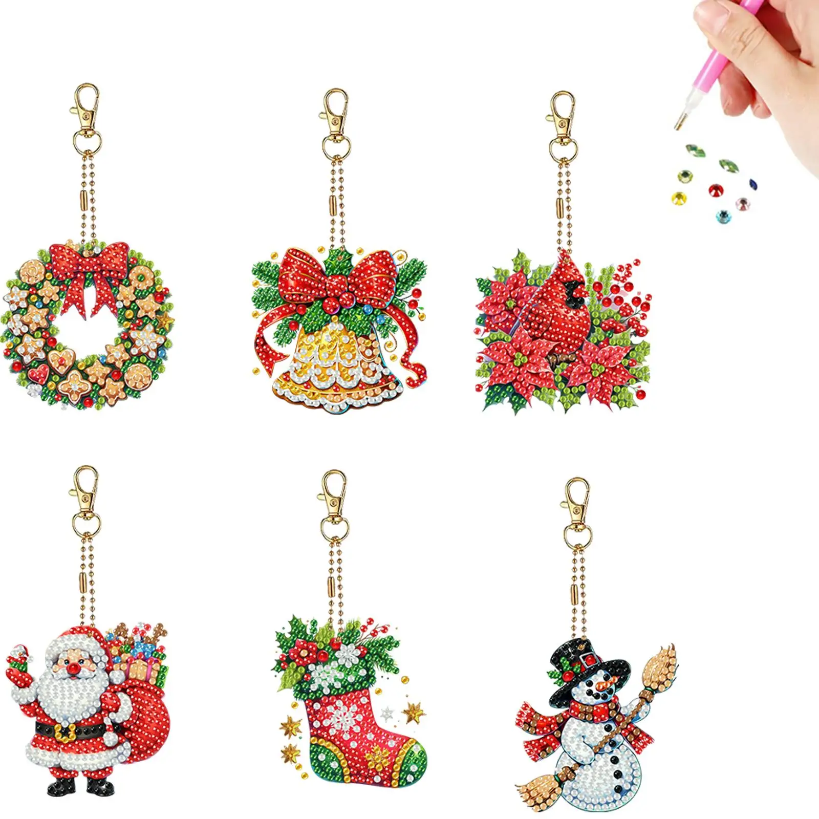 

Набор из 6 штук: 2D плоские брелоки для ключей с алмазной мозаикой, двусторонние, с маленькими кристаллами, наборы для алмазной вышивки, подарок для друзей