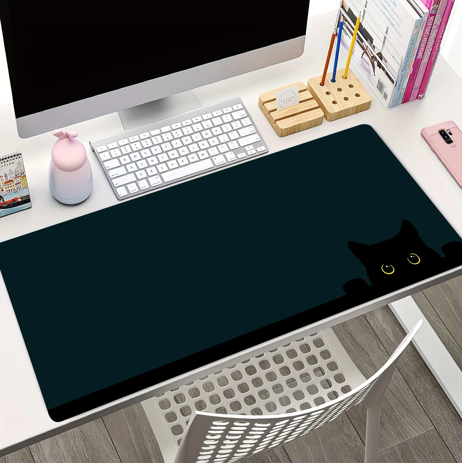 Kawaii Black Kitten Mouse Pad XXL Computers Accessories Table Pads Large Cute Game Keyboard Mat Girl Home Bedrooms Carpet Mats