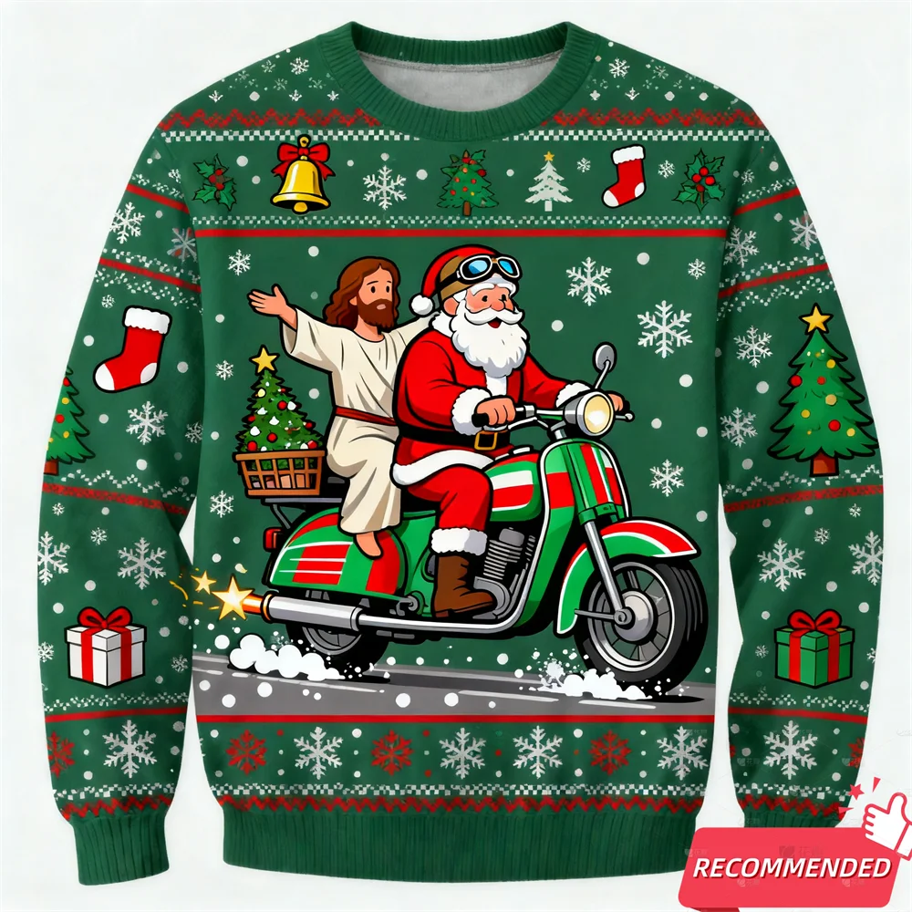 Santa Jesus Ugly Christmas Sweaters Unisex Clothing Goat Graphic Mens Sweater Xmas Holiday Crew Neck Pullovers Women Sweatshirts #1