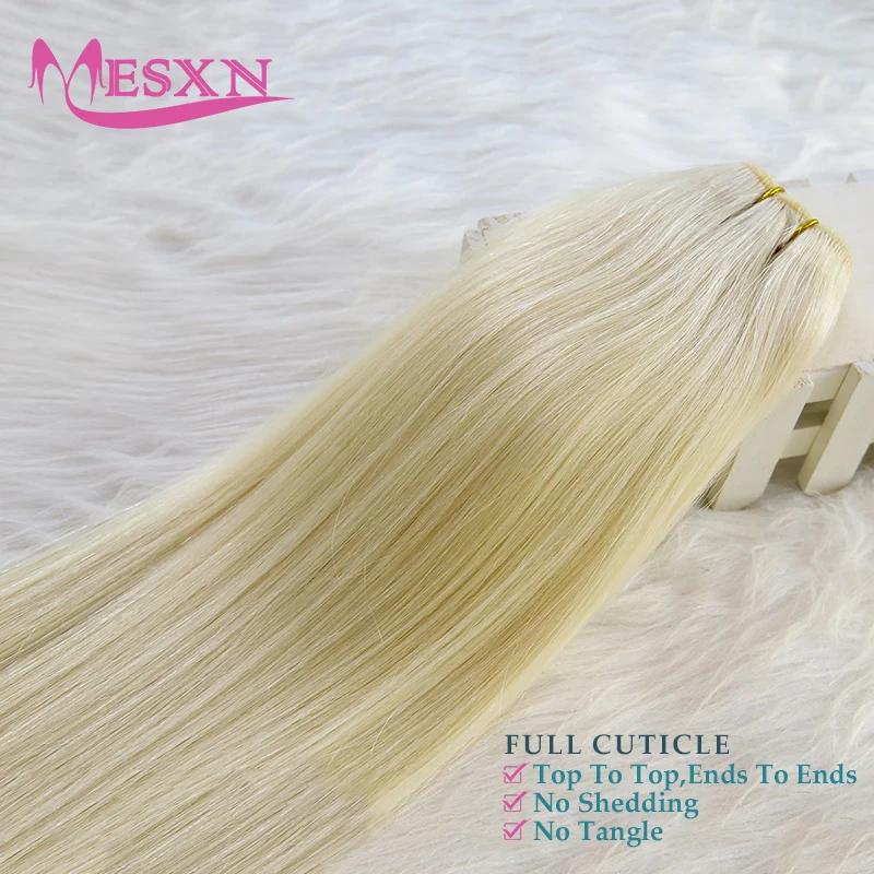 MESXN Extensioni di Capelli Umani Veri Remy Europei Lisci 14-26 Pollici, Ricciabili, Biondi, per Salone