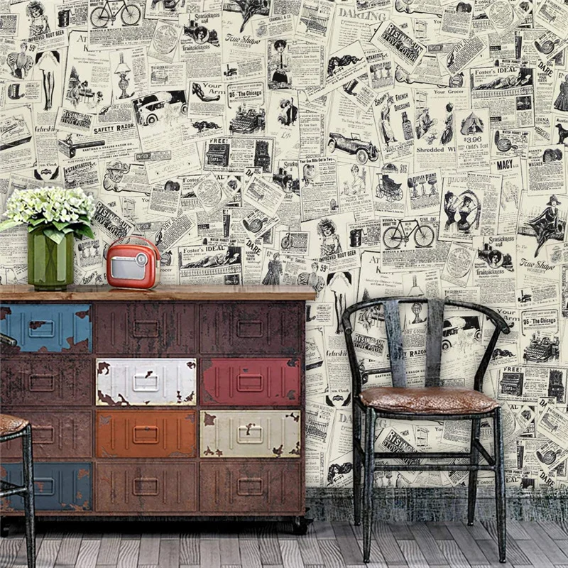 5M Retro Newspaper Pvc Wallpaper Tv Background 3D Wall Stickers Renovation Self-Adhesive Wallpapers Wall Papers Home Decor