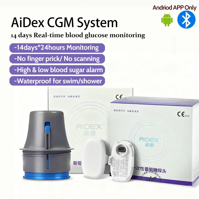 Sensor de glucosa Aidex CGMS, monitor continuo de glucosa Aidex, transmisor de sensor, monitorización en tiempo real de diabetes CGM 24h, escaneo libre.